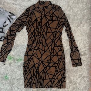 Shein, size medium, brown, geometric patterned, long-sleeve dress